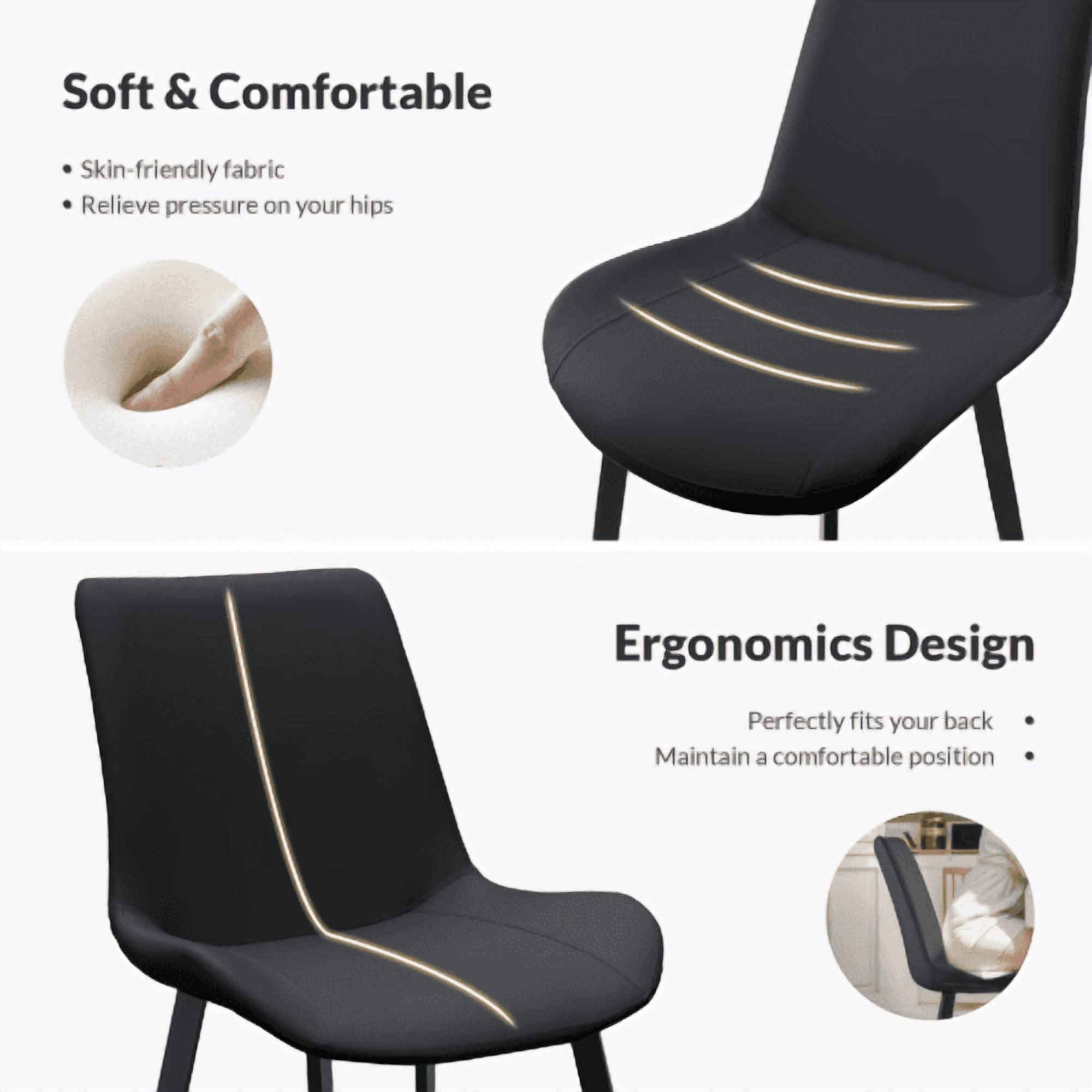 PU Leather Dining Chairs Set of 4, Modern Upholstered Kitchen Chairs with Metal Legs for Dining Room, Restaurant, Living Room, Meeting Room, Black