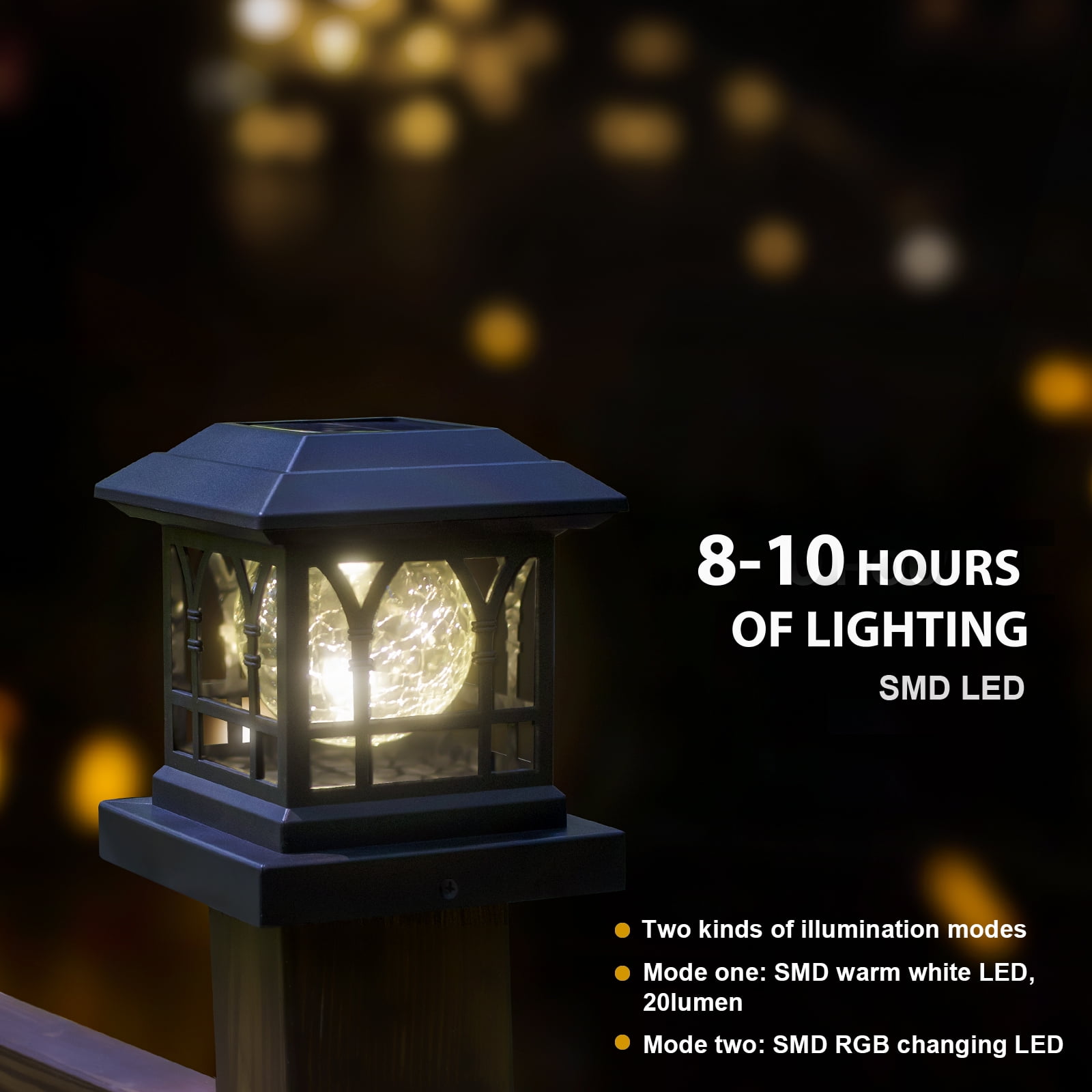 Liefgarden Solar Post Cap Lights Outdoor, RGB & Warm White 2 LED Lighting Mode 20 LM, Fits 3.6x3.6 4x4 4.5x4.5 5x5 Wooden Fence Deck Patio Garden. Black (12 Pack)