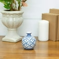 Cute Round Baseball Glossy Blue and White 4 inch Porcelain Ceramic Vase ...