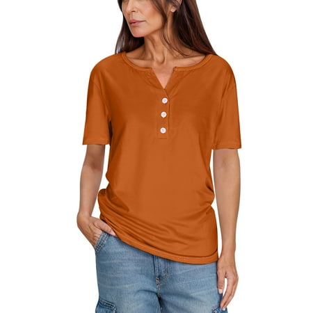 Idoravan Womens Tops Plus Size 3X Women s Casual Solid Color Medium Short Sleeve V-Neck Top