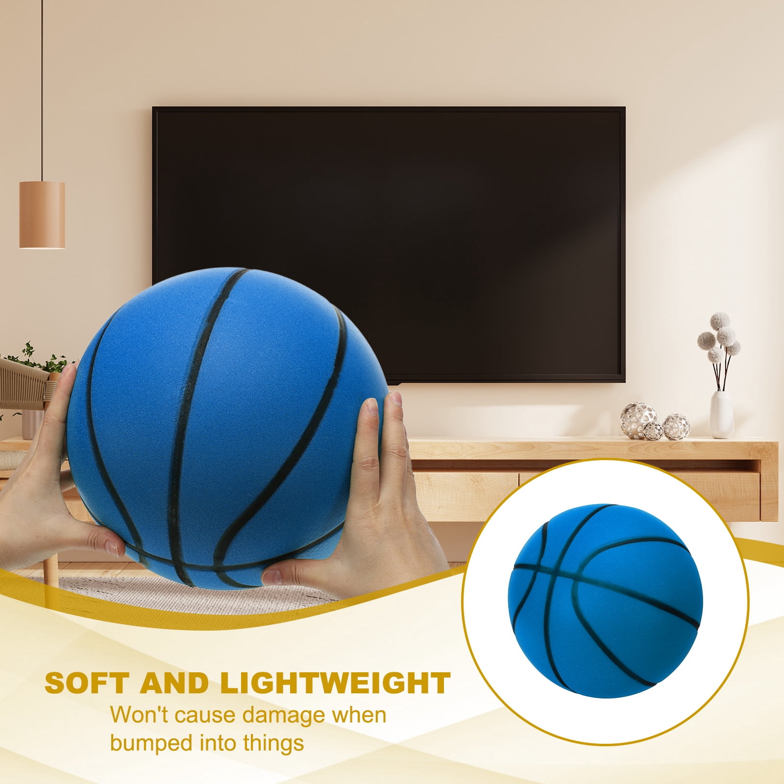 Uxcell Silent Basketball, Size 5 No Noise High-Density Foam Dribbling Indoor Basketball for Quiet Dribbling and Indoor Training, Blue