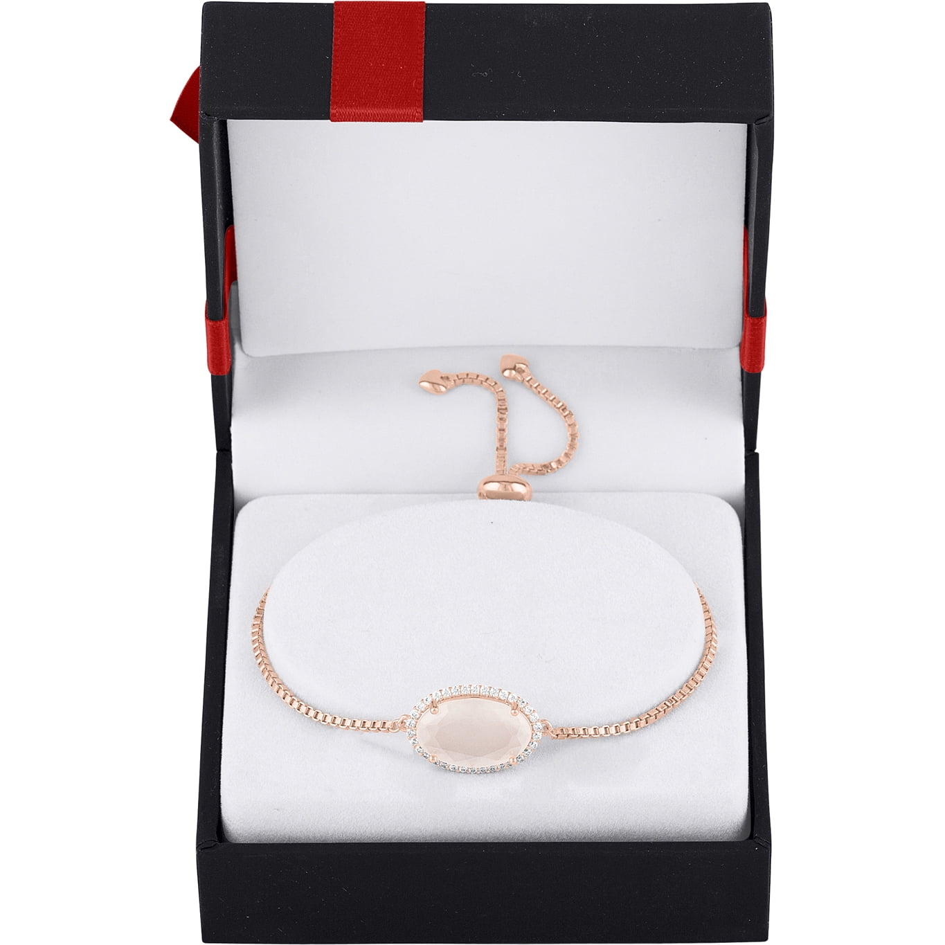 Believe by Brilliance Sterling Silver Plated with 14kt Gold Flash Plating Simulated Moonstone and CZ Oval Adjustable Bracelet