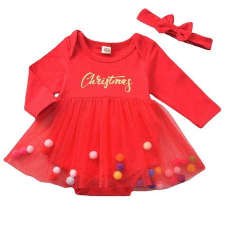 

Rompers for Babies Girl Easter for Baby Girl Baby Girl Christmas Romper Letter Print Long Sleeve Romper Dress Tulle Jumpsuit Headband Xmas Outfits Baby Romper Pant