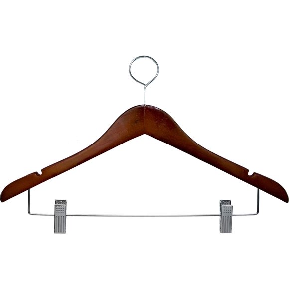 The Great American Hanger Company Wooden Closed Loop Hangers with Cherry Finish & Adjustable Clips, Box of 25 Flat Anti-Theft Security Hangers for Hotels and Hospitality