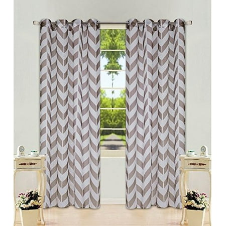 Sheer Brown Curtains 2 Panel Chevron Brown Two-Tone Pattern Design Voile Sheer Window Curtain 8 Silver Grommets 55