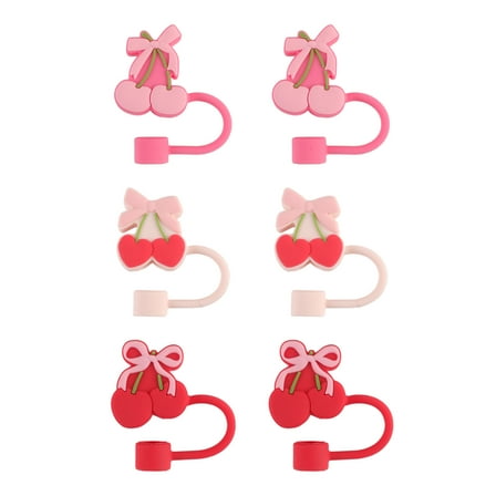 Cook with Color 6 Piece Silicone Valentine’s Day Straw Topper Set, Reusable Straw Covers for Standard Straws
