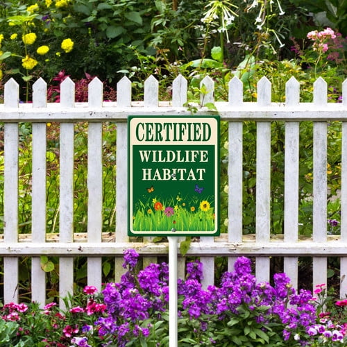 Soliyoahee Certified Wildlife Habitat Yard Sign with Stake 8x12inch Rustproof Aluminum Lawn Decorations Sign for Outdoor Road Street Garden Decor