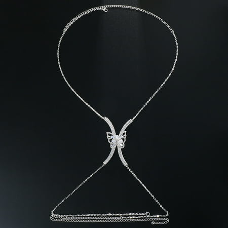 MATROOY Rhinestone Upscale Silver Butterfly Bras Bracket Jewelry For Women NEW-SILVER