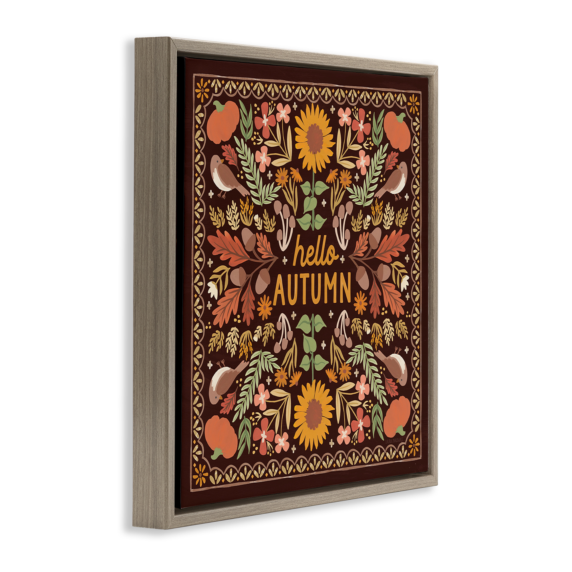 Stupell Industries Hello Autumn on Brown Landscape Painting Brown Floater Framed Art Print Wall Art, 25 x 25