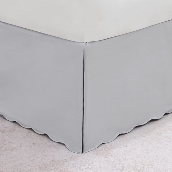 Stone Cottage - Bedskirt, Super Soft Fabric with 15" Drop, Ruffled Scallop Hem, Elegant Home Essentials (Solid Grey, Queen)