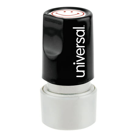 Face Large Stamp - Universal Round Message Stamp, SMILEY FACE, Pre-Inked/Re-Inkable, Red