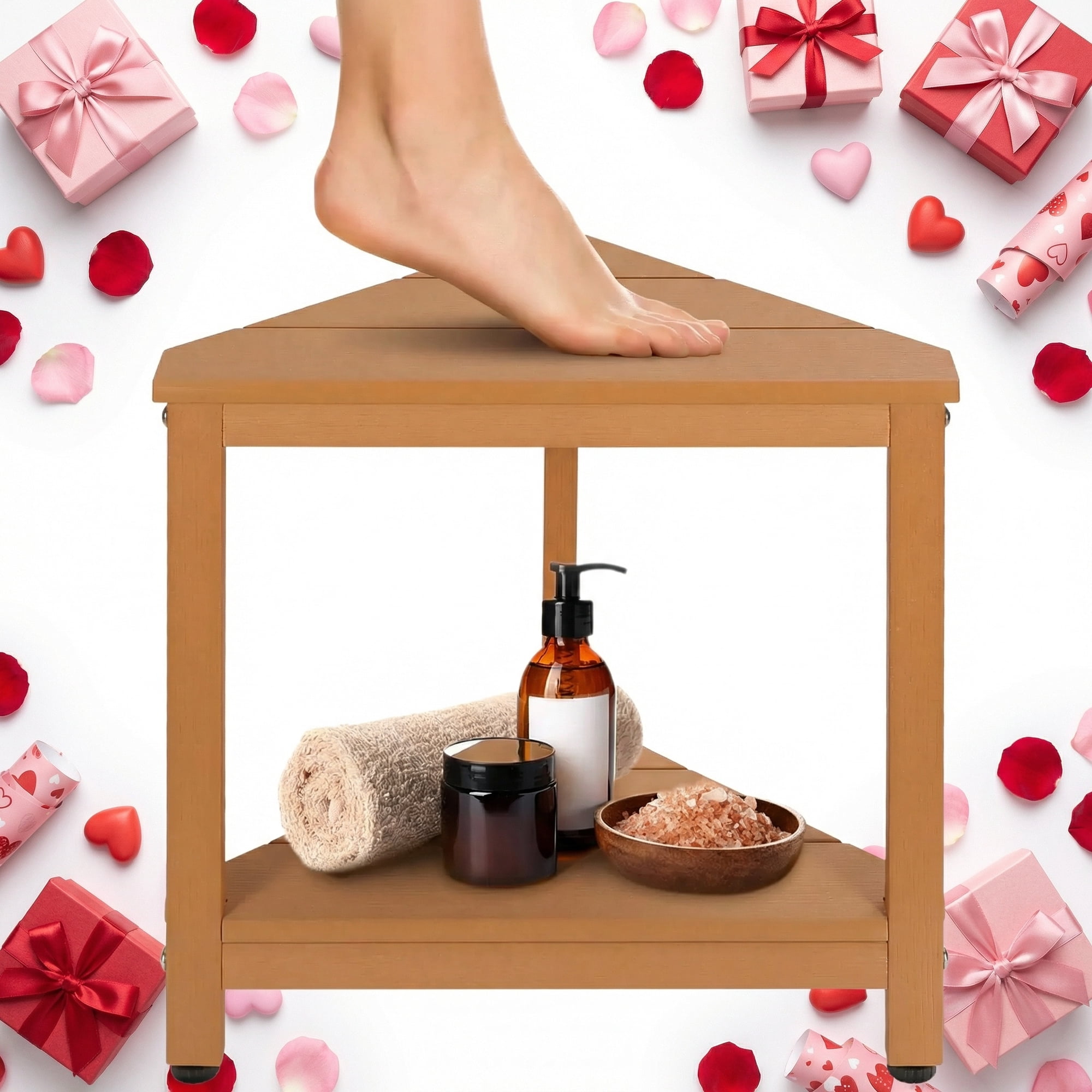 Naipo Shower Stool HDPS Corner Stool for Shaving Legs, Waterproof Shower Foot Bench Bathroom with Non-Slip Feet, Teak