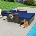 thumbnail image 5 of Gymax Outdoor Wicker Daybed Patio Loveseat & Storage Ottoman Set w/ Navy Cushions, 5 of 10