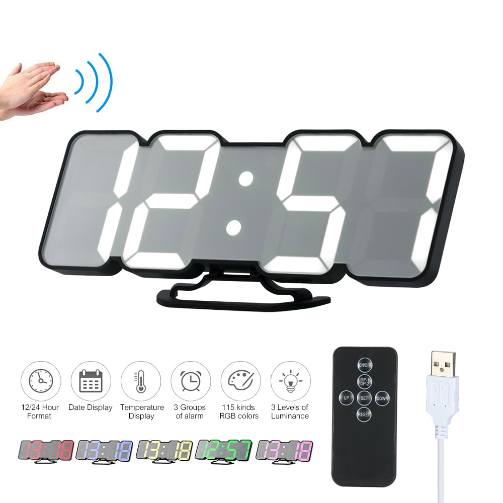 Upgraded 3D Wireless Remote Digital RGB LED Alarm Clock USB Powered G9K1 