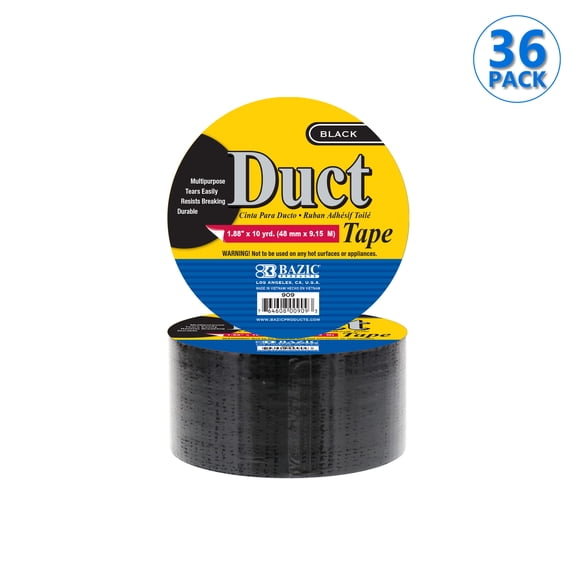 BAZIC Black Duct Tape 1.88" X 10 Yards, Multi-Use Waterproof, 36-Pack