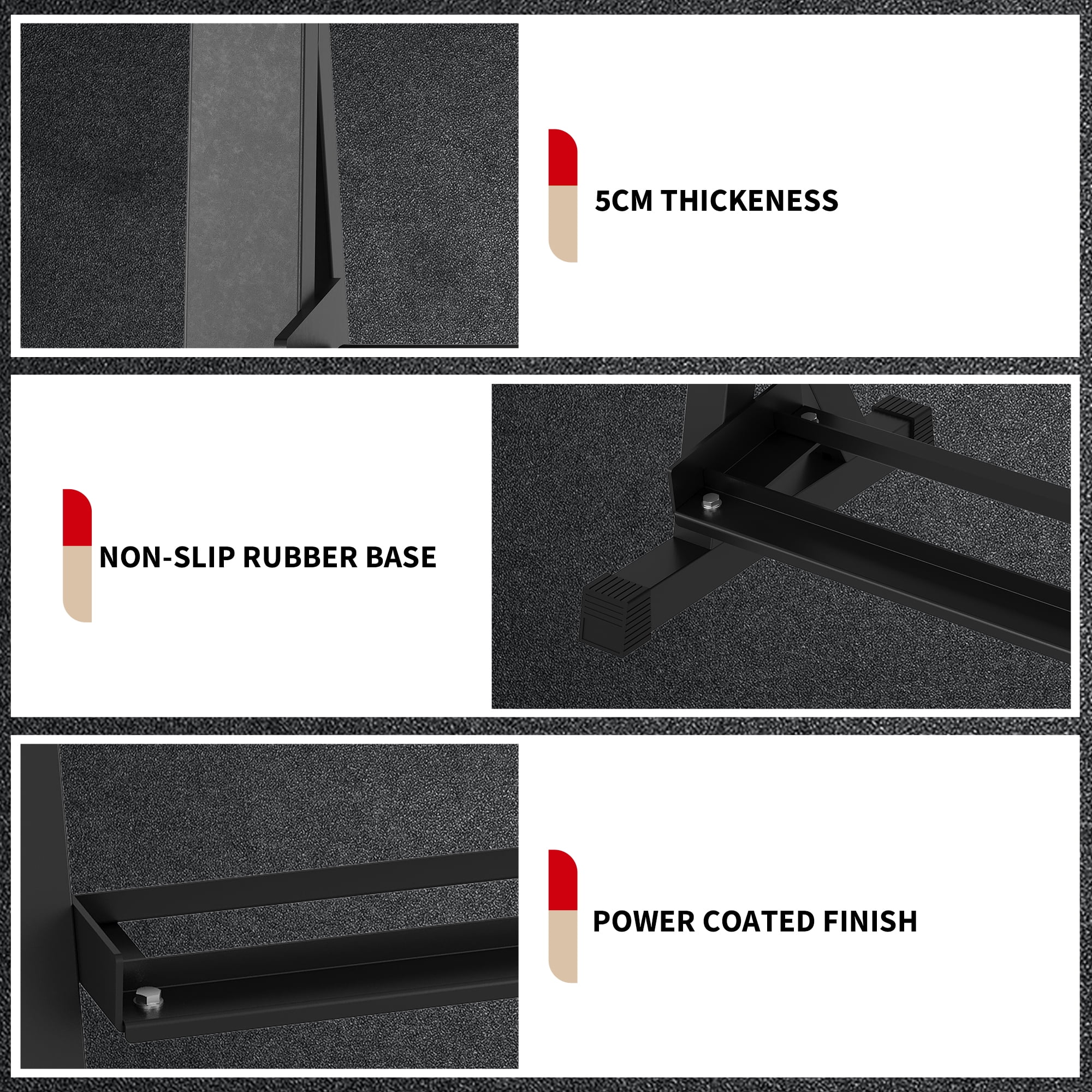 Volkmi 3 Tier Dumbbell Rack Stand, Carbon Steel Weight Storage Rack for Dumbbell Set, 1000 lb Capacity, Black Finish, Angled Shelves for Home Gym, Garage, and Commercial Use