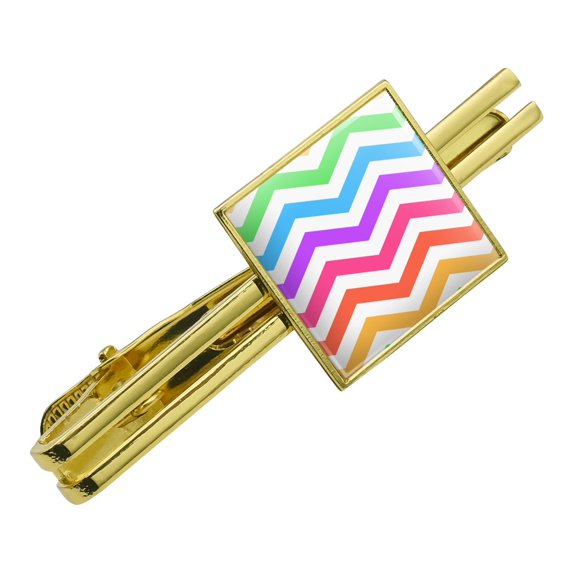 Rainbow Chevrons Zigzag Pattern Square Tie Bar Clip Clasp Tack- Silver or Gold