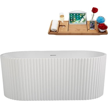 66" Streamline B-216-15-BNK Soaking Freestanding Tub and Tray With Internal Drain in Brushed Nickel