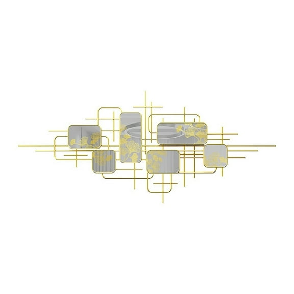 Multi Shape Mirrors Printed Ginkgo Leaves Large Metal Wall Sculpture Art Wall Hanging Décor