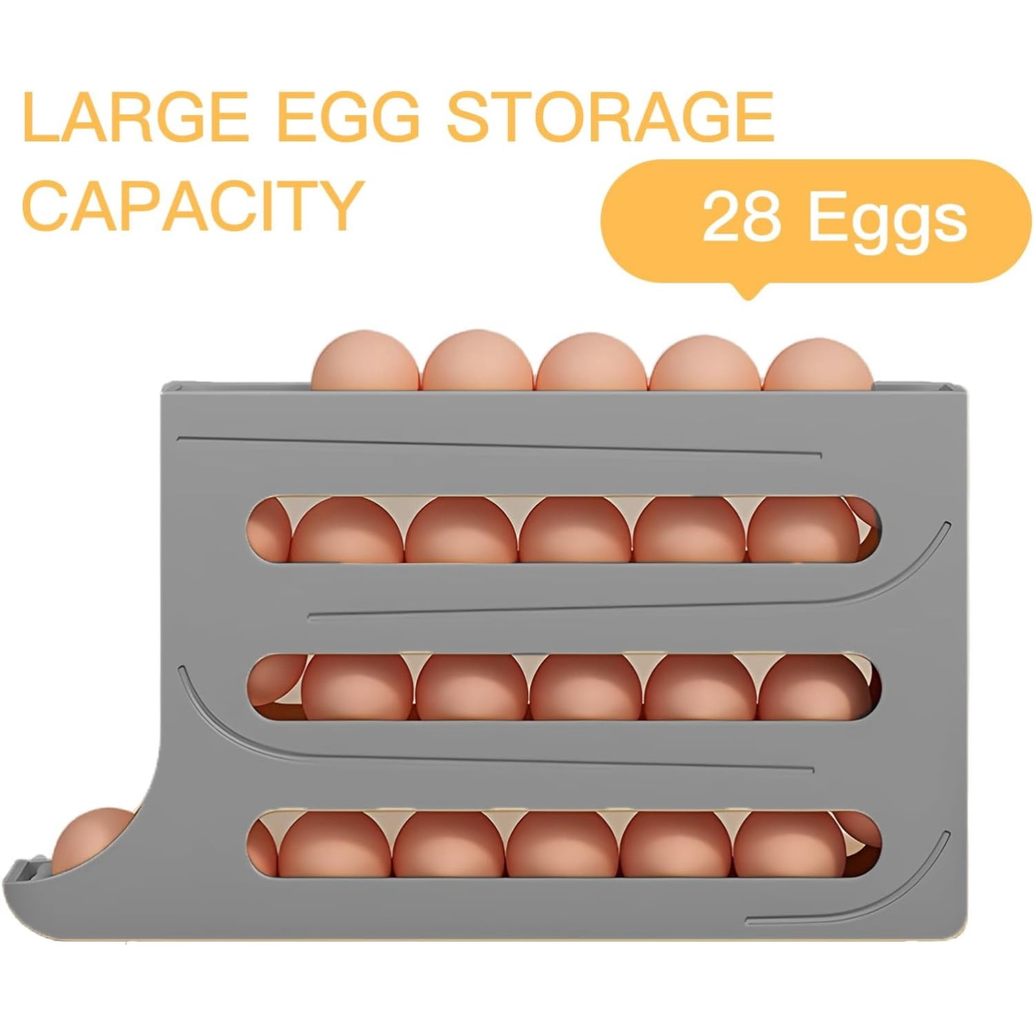 Egg Dispenser Automatic Rolling Egg Tray Organizer, Space Saving Refrigerator Egg Roller, Holds 28 Eggs Simultaneously，Works in The Refrigerator,Kitchen,Cabinets,and Dining Table (Grey)