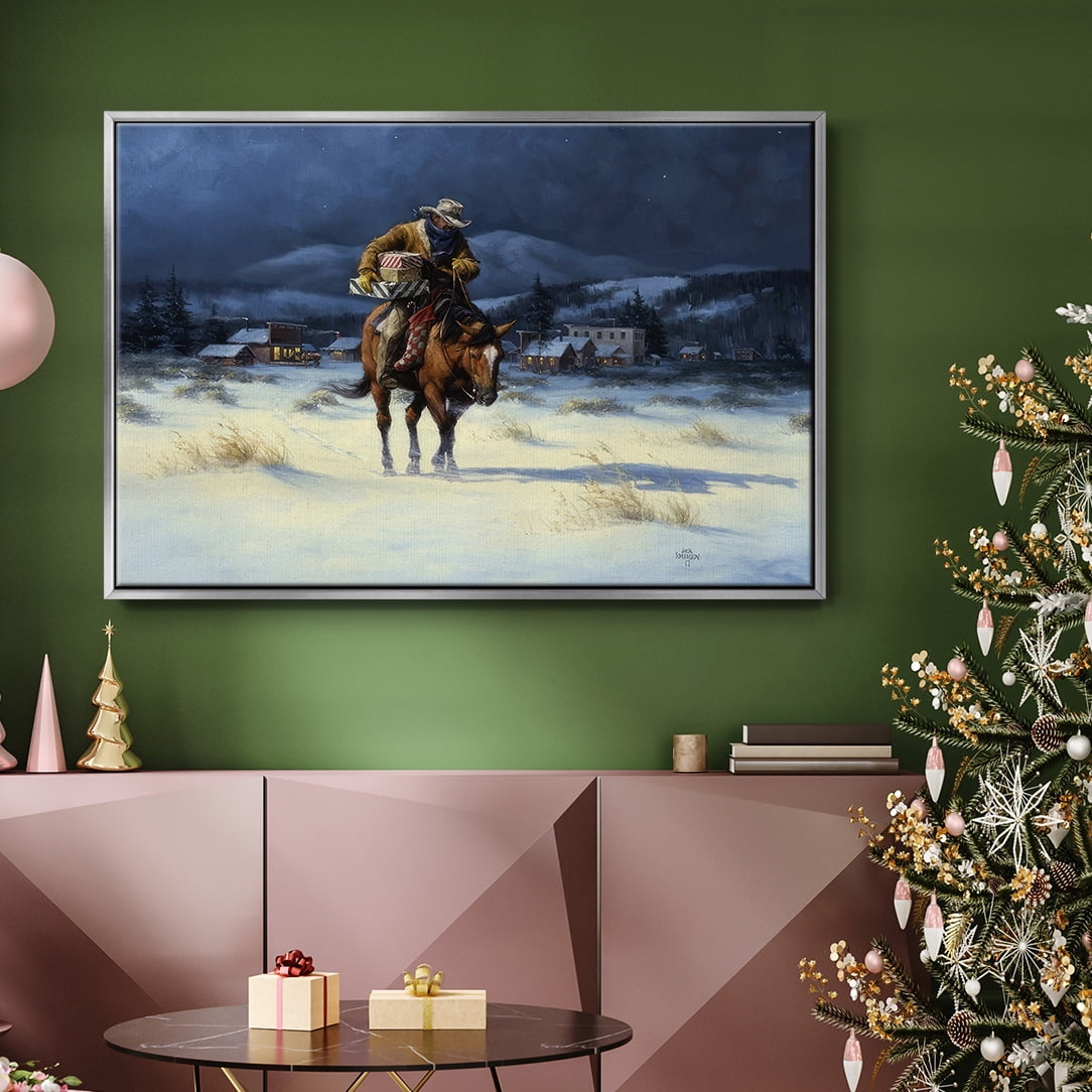 Bringing Christmas Home - Framed Gallery Wrapped Holiday Canvas - 27 x 41 - Silver Frame
