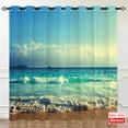 thumbnail image 3 of Beach Curtains, Tropical Ocean Summer Hawaiian Blue Sea Waves Scenery Print Pattern Waterproof Grommet Window Drapes for Bedroom Living Room Bathroom Laundry Room Closet 2 Panels W42 x L63, 3 of 6