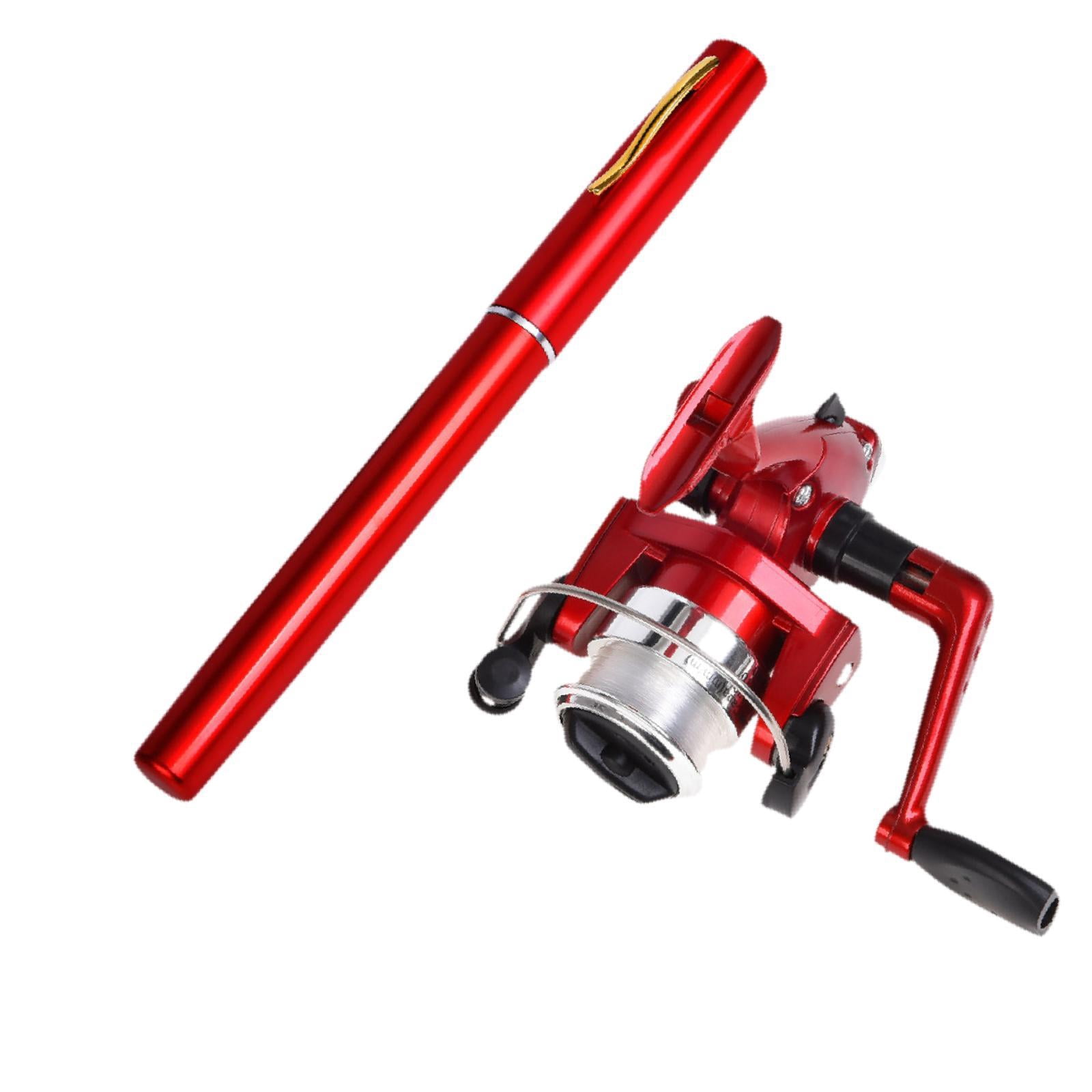 Colaxi Mini Fishing Rod Reel Combo, Mini Pen Fishing Pole Gift with Line Portable Fishing Reel for Outdoor Saltwater Freshwater Boys Red