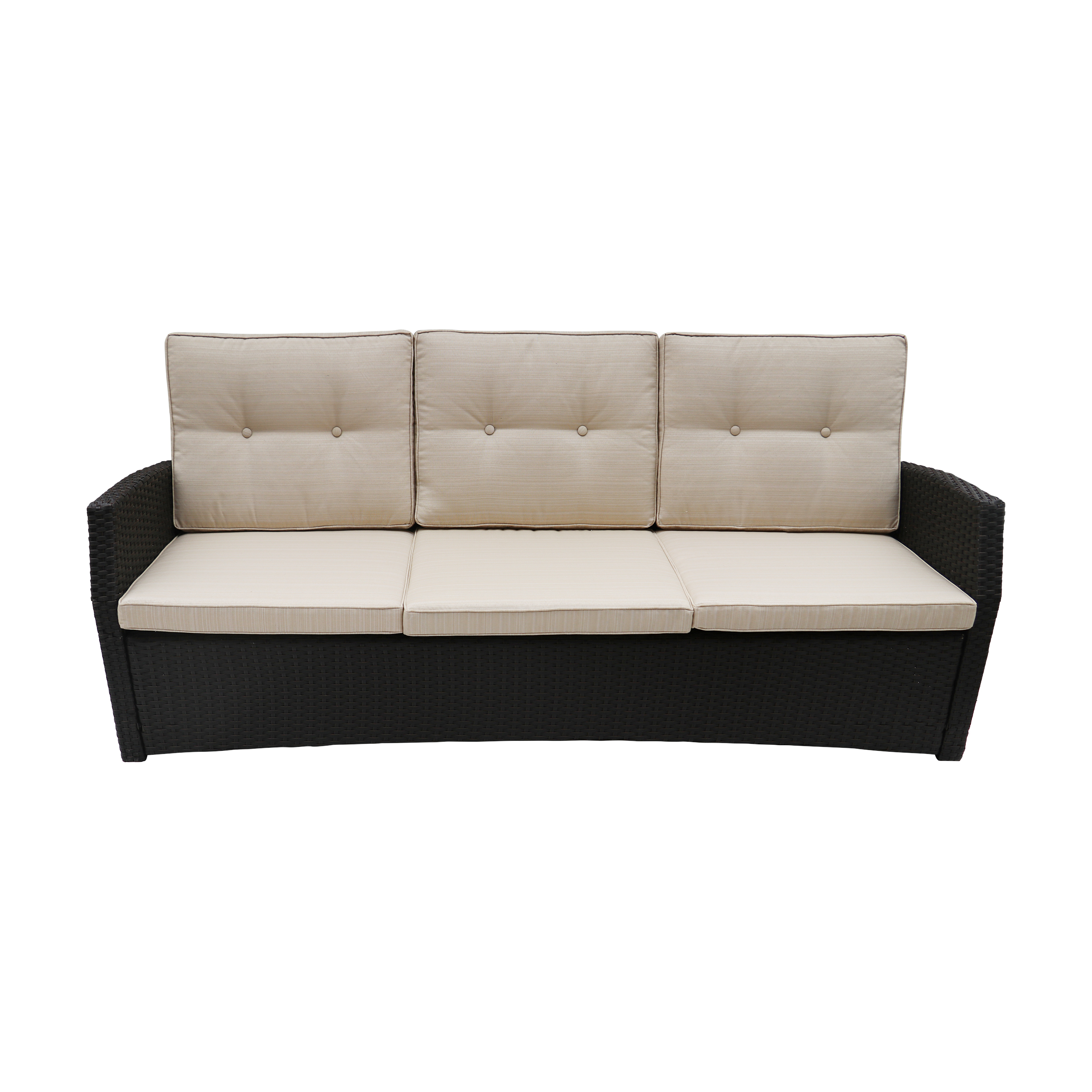 Sanger Outdoor Wicker 3 Seater Sofa with Cushion, Dark Brown, Beige