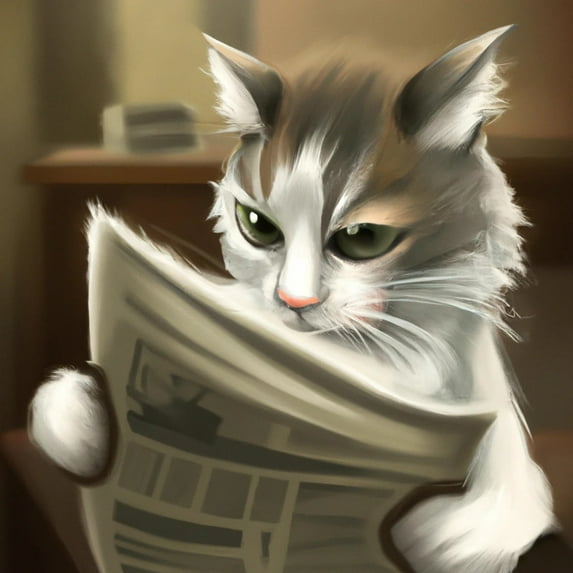 Cat Reading Newspaper II - 12" x 12" Art Print