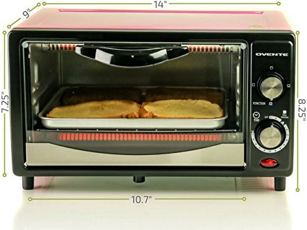 Ovente Countertop Toaster Oven with Timer 800-Watts 10-Liter Capacity Includes Removable Baking Pan/Drip Tray, Pink (TO5810P)
