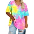 thumbnail image 2 of QUNYINEY Tie Dye Summer Shirts for Women Short Sleeve Casual V Neck Tops Pullover Plus Size Loose Womens Tops, 2 of 5