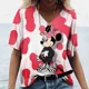 thumbnail image 3 of Tops para mujer, camisetas con cuello en V en 3D con estampado de Mickey Mouse de Disney, ropa Harajuku, pulóver informal holgado de manga corta, camisetas con gráficos, 3 of 5