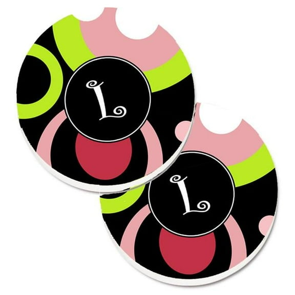 Letter L Monogram Retro in Black Set of 2 Cup Holder Car Coaster