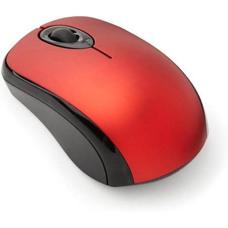 Basics 2.4 GHz Optical Wireless Mouse for Laptop and Computer, USB Nano Receiver, Red