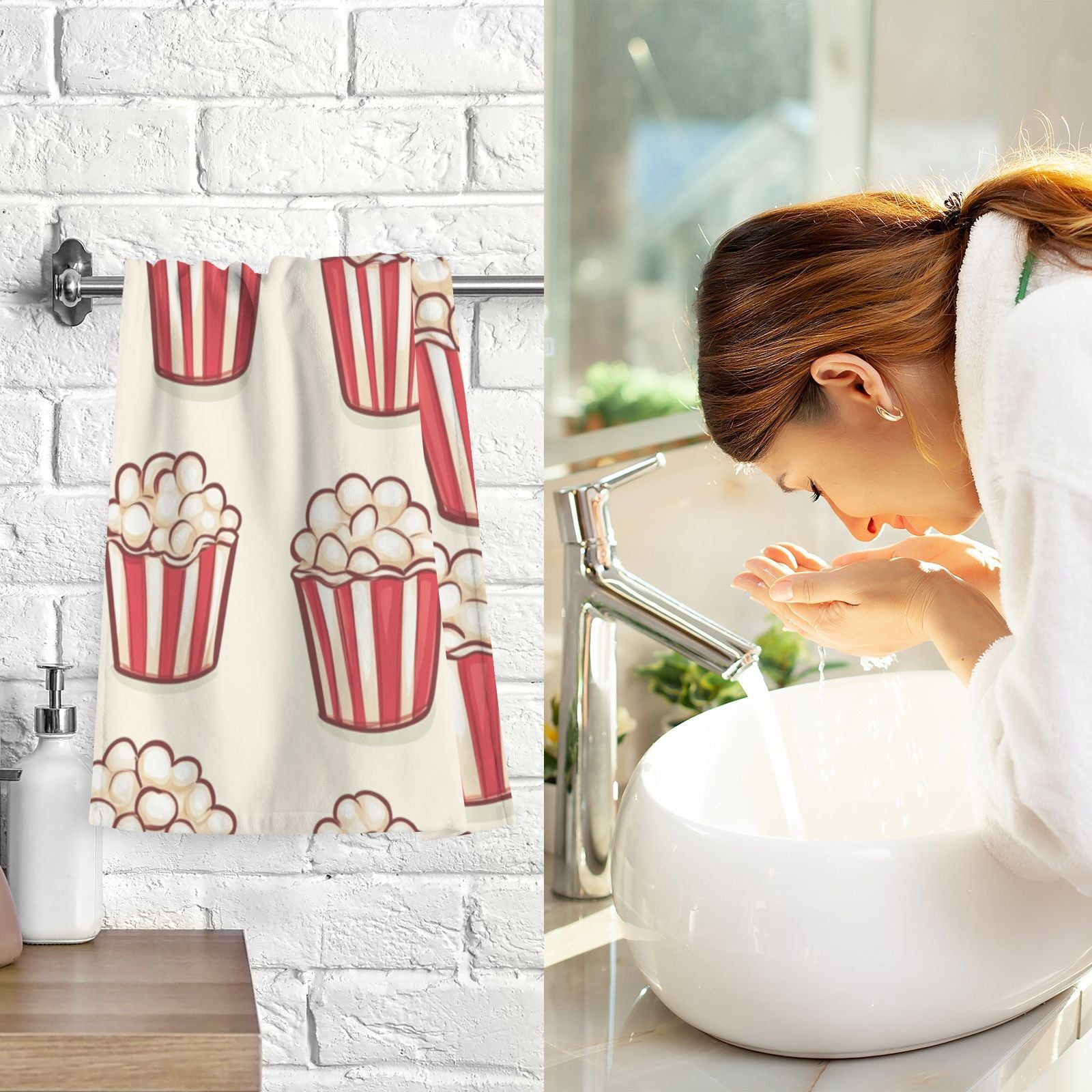 Cartoon Popcorns Hand Towels Cotton Bath Towels Large Face Towels Absorbent for Bathroom 2 Packs