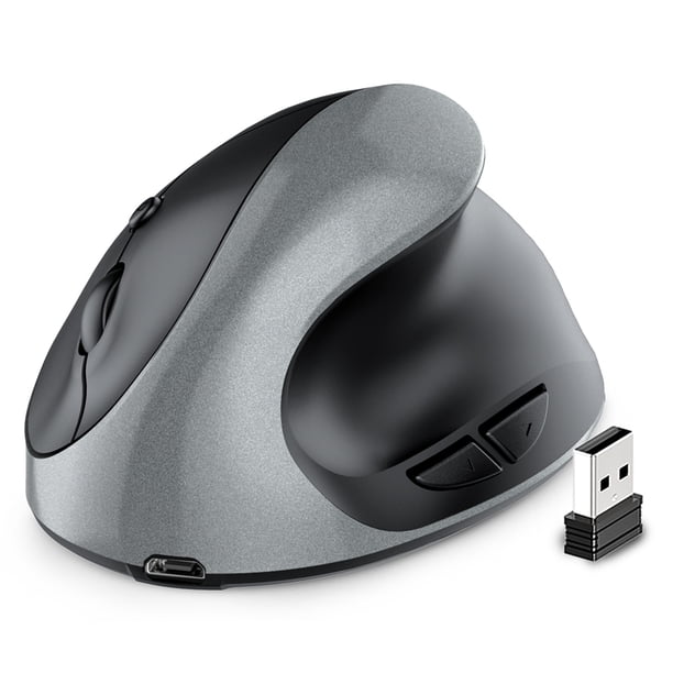 Ratón Ergonómico Vertical Recargable Inalámbrico USB 2.4G para Computadora Portátil Ratón para Juegos Gris Plateado