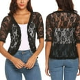 thumbnail image 6 of Douhoow Women Lace Sheer Cardigan Short Sleeve Cover-Ups Slim Shrug Ruffle See-through Tops, 6 of 6