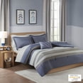 thumbnail image 1 of Intelligent Design Marsden 8 Piece Comforter Stripes Design Embroidered Toss Pillow Casual All Season Bedding Matching Sham and Complete Sheet Set, Full, Blue/Grey, 1 of 1