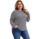 thumbnail image 2 of Blusa básica casual de manga larga con cuello redondo y puños elásticos para mujer de tallas grandes, rayas, 4X, negra, 2 of 4