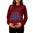 thumbnail image 2 of QIUOMBBP Long Sleeve Tops for Women Maternity Crew Neck Pullover Sweatshirts Pregnancy Funny Print Shirts Loungewear Wine L, 2 of 7