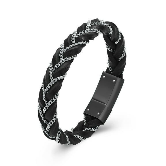 Urn Bracelet for Ashes for Mens Double-Band Black Braided Leather Bangle Bracelets Cremation Jewelry For Ashes Wristband Memorial Urn Bangle