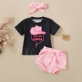 thumbnail image 2 of Hessimy Girls Summer Outfits Toddler Baby Girls Short Sets 2 Piece Clothing Set Flutter Sleeve T Shirt and Short,Feminine Sleeves(Black,6-12 Months), 2 of 4