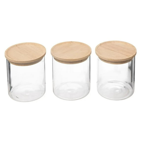 Glass Jar Set with Wooden Lid - 3-Pack