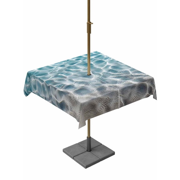Square Outdoor Tablecloth With Umbrella Hole And Zipper– Blue Sea Water Waterproof Patio Table Cover for Party, Picnic, Backyard, 60"x60" , Coastal Tropical Ocean Wave