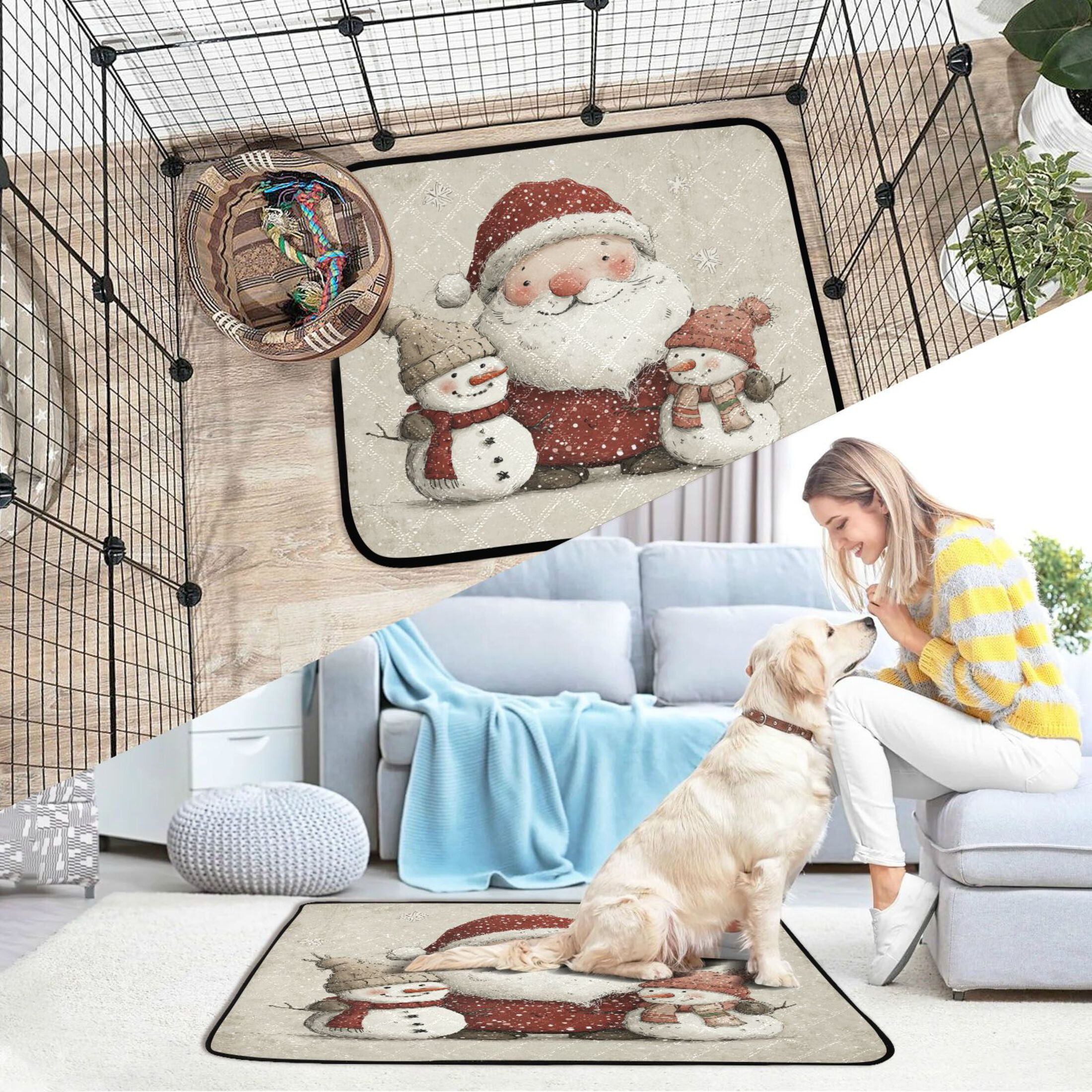 Qxltty Smiling Santa Claus Cat litter Pads Pet Set of 2 Diaper Mats Center Anti-leakage Layer Absorbent Soft and Comfortable