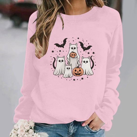 Warop Halloween Sweatshirts for Women Pumpkin Spooky Cute Graphic Casual Pullover Tops Long Sleeve Crewneck Fall Outfits