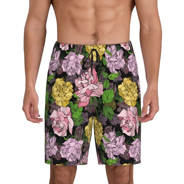 Fotbe Colorful Roses Pantalones Cortos de Pijama para Hombre, Ropa de Dormir, Pantalones de Pijama Cortos para Hombre-Large