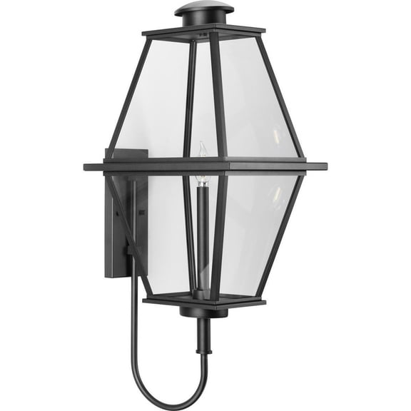Progress Lighting Bradshaw 1-Light Outdoor Wall Lantern, Textured Black, Clear Glass
