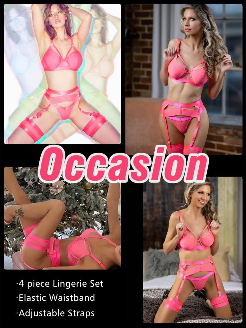  popiv Women Tie Dye Garter Belts and Stocking Sets Sexy Lace  Mesh Lingerie Matching Bra and Panty Sets 5Pcs: Clothing, Shoes & Jewelry