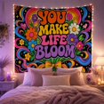 thumbnail image 2 of Psychedelic You Make Life Bloom on Black Background, Energetic Retro for Floral Art Lovers, Vibrant Text Wall Art, Housewarming Gift, Tapestry Wall Hanging for Living Room and Dorm, 2 of 7